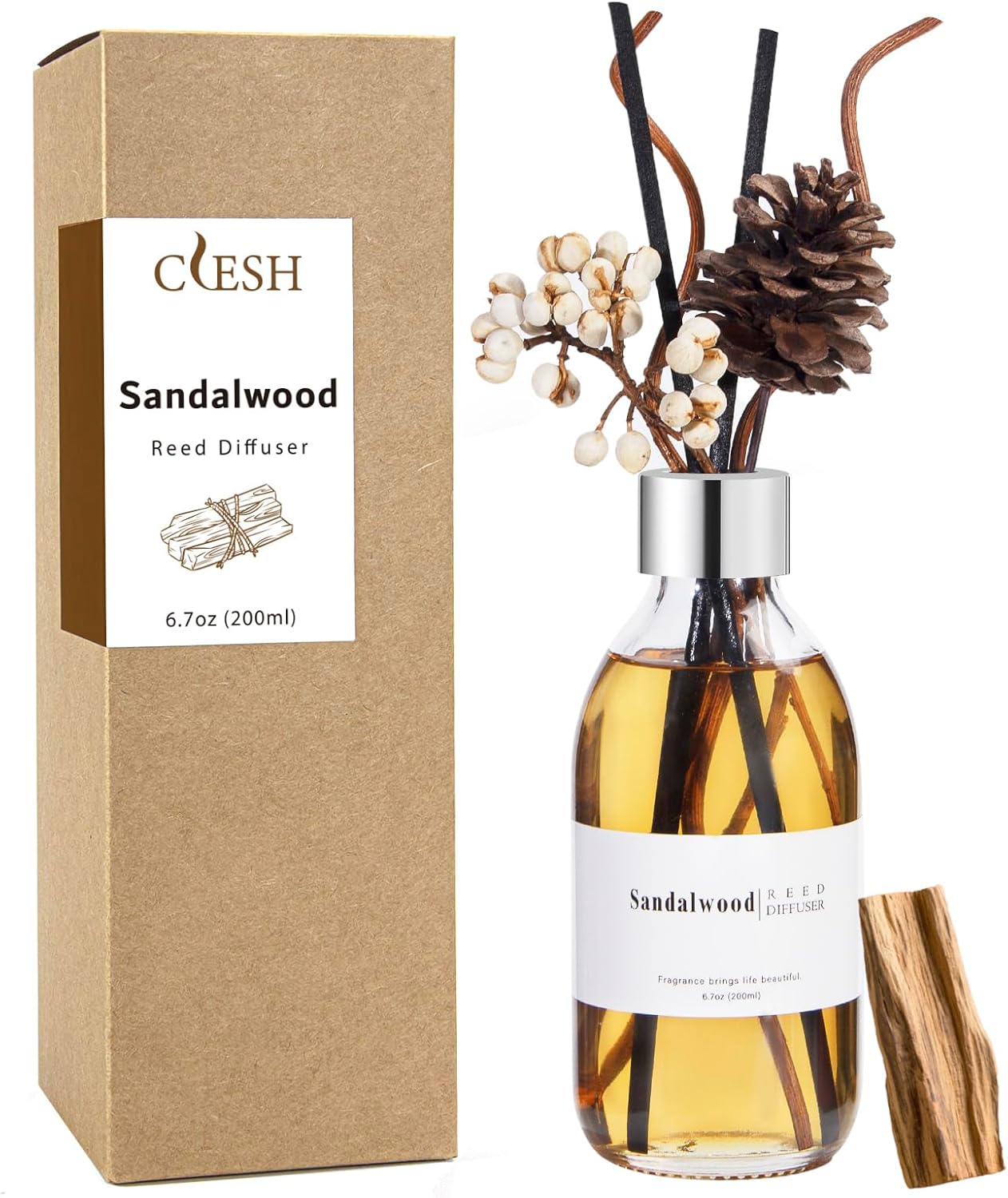Clesh Reed Diffuser Set, 6.7 oz Eucalyptus Scented Diffuser with Sticks, Home Fragrance Reed Diffuser for Bathroom Shelf Decor