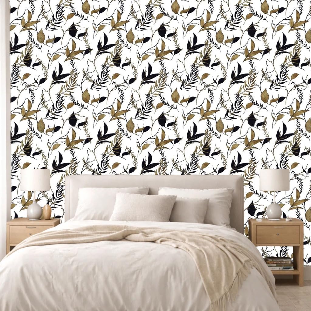 Sage Green and Blue Leaf Peel and Stick Wallpaper Modern Removable Self Adhesive Waterproof Renter Friendly Wall Covering for Bathroom and Accent Walls 17.7in x 88.5in