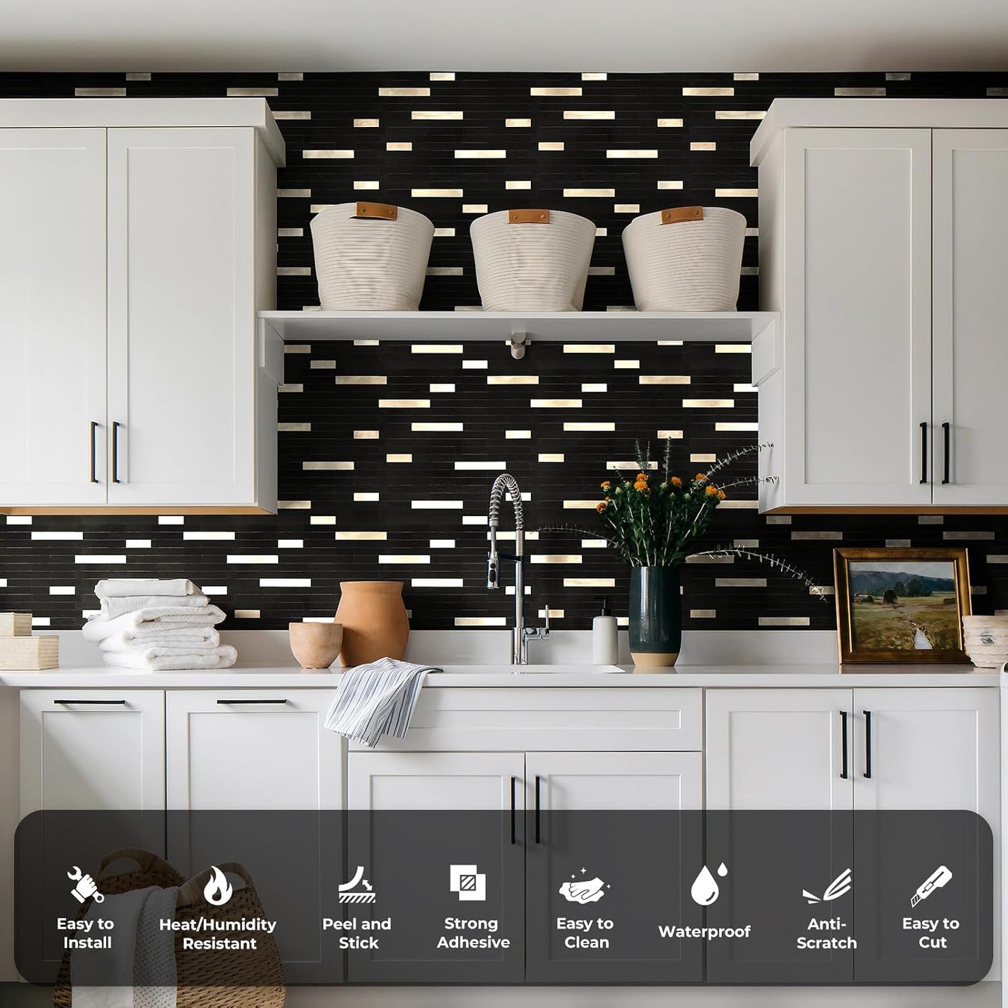 STICKGOO Peel and Stick Backsplash Tile, Stick on Backsplash for Kitchen and Bathroom, Volakas White Look PVC Mixed Metal Silver Self Adhesive Wall Tiles(Sample)