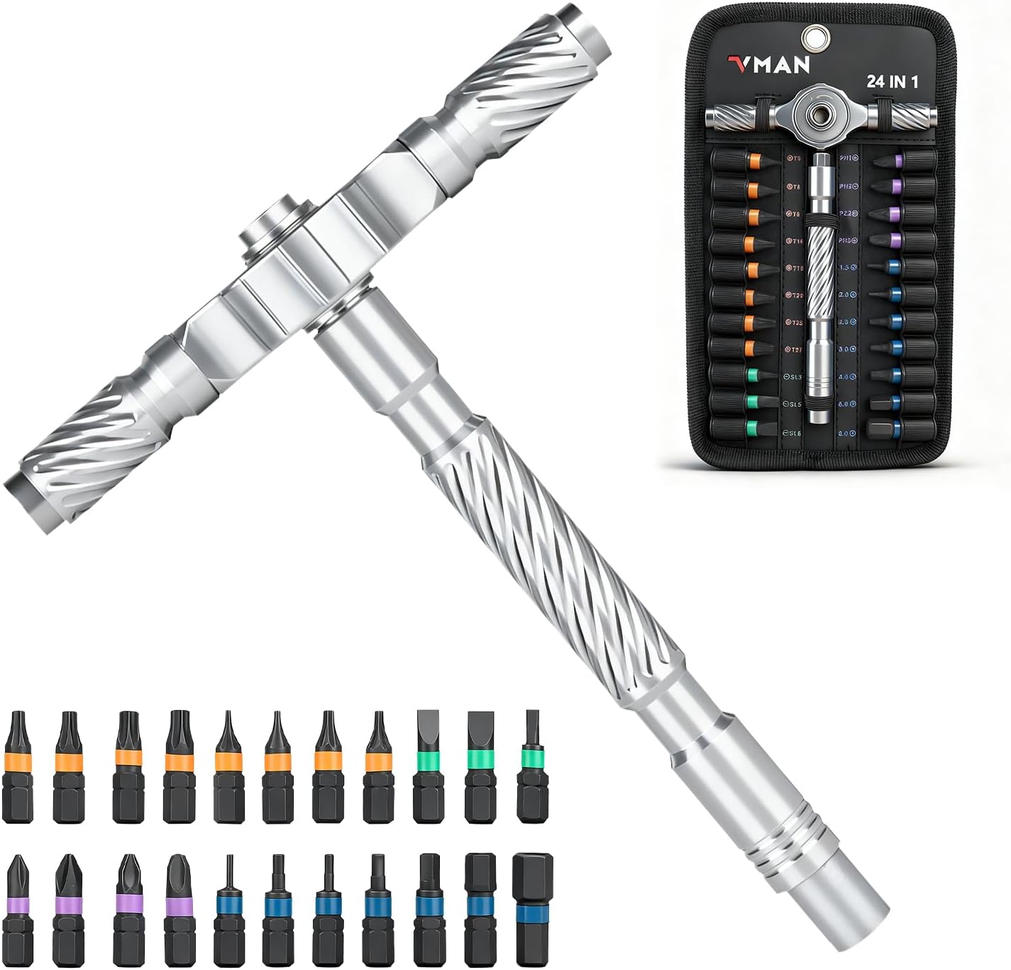 VMAN Ratchet Screwdriver Set, magnetic Screwdriver sets, S2 Steel Bits, DIY Combination Flexible Shaft, Suitable for Furniture Assembly, Precision Electrical Appliance Repair, Bicycle Tools
