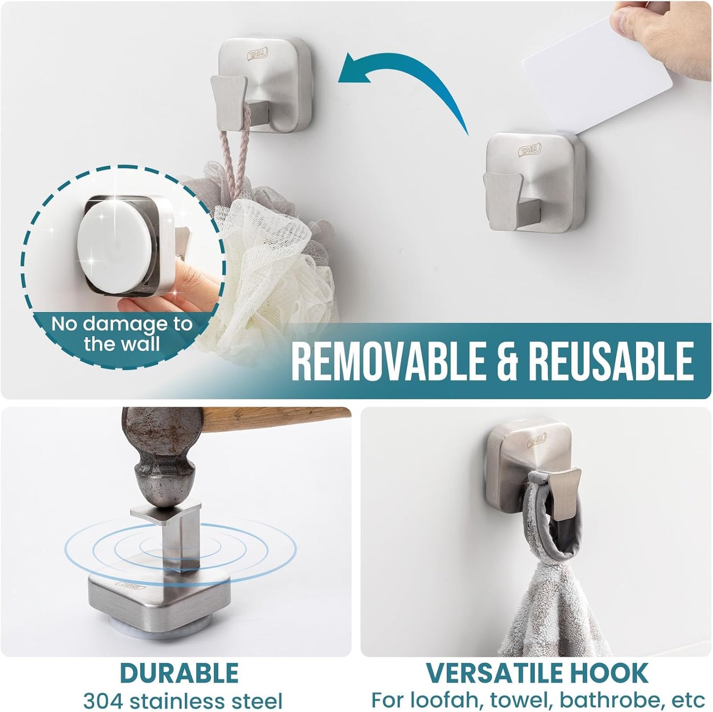 TAILI Suction Cup Razor Holder in Shower 2 Pack, Towel, Loofah, Shaver Holder for Bathroom Wall, Powerful Suction Cup Shower Hooks, Easy to Install and Reuse, White