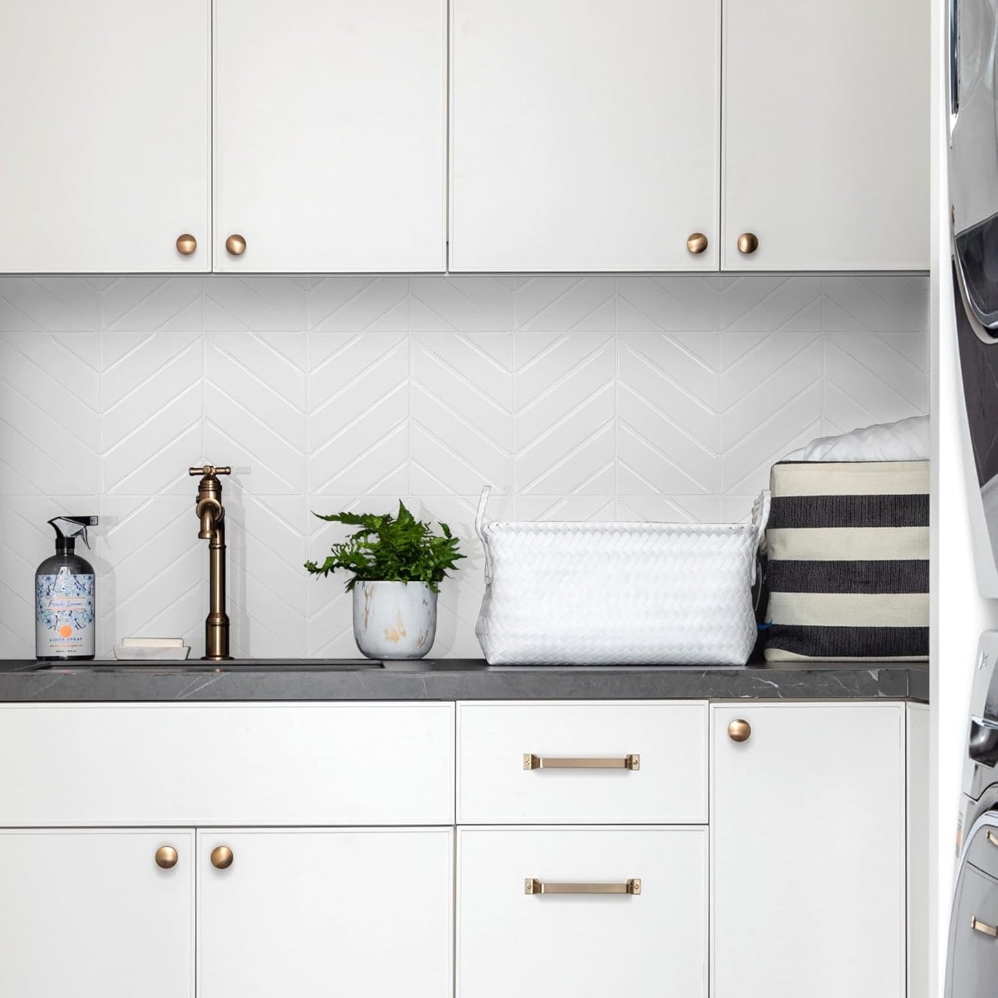 STICKGOO 10 Sheets Thicker Herringbone Peel and Stick Backsplash, 12.6”×9.7” Stick on Wall Tiles, Self Adhesive Tile Sticker for Kitchen Backsplash and Bathroom, White with Grey Grout