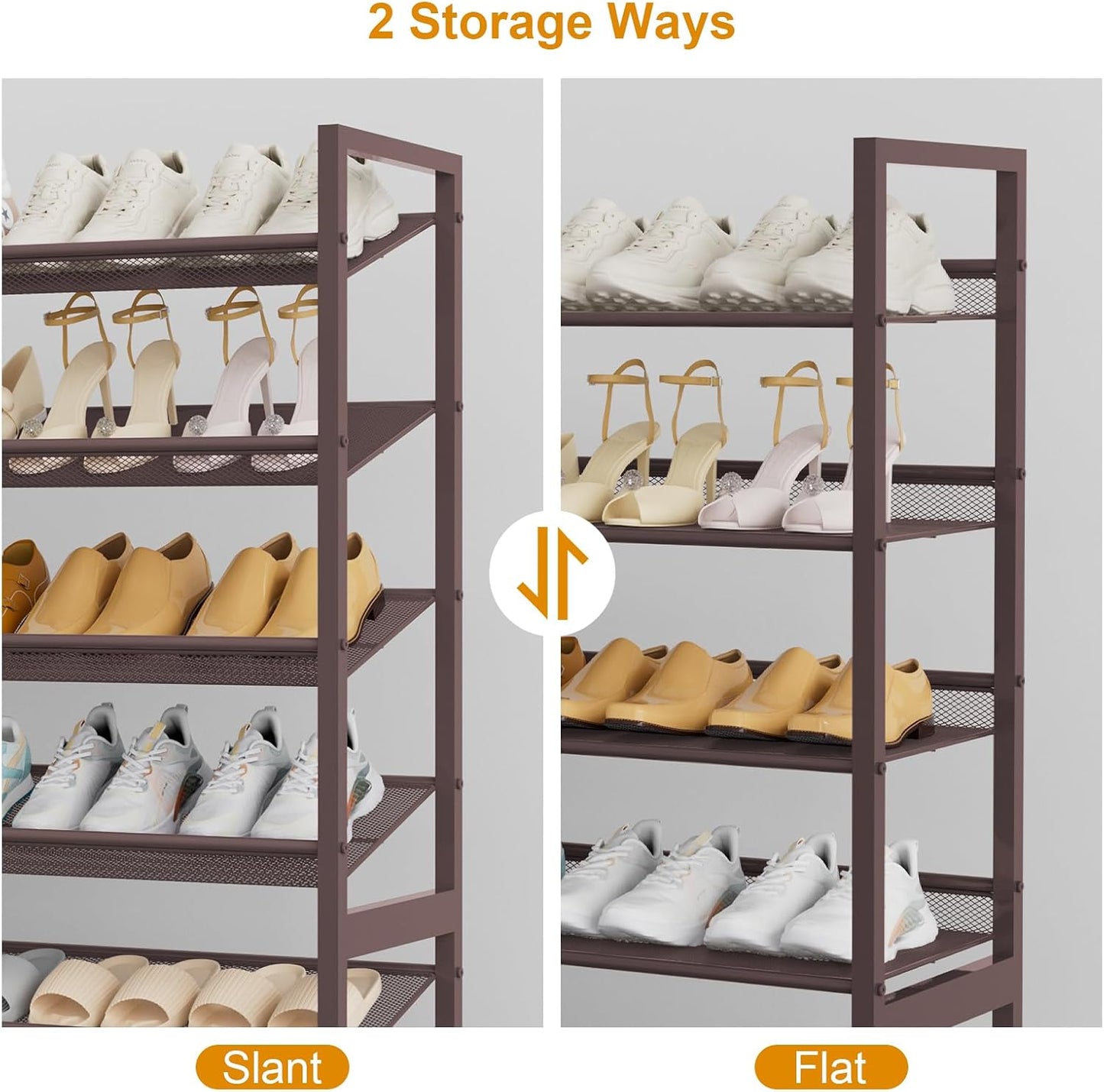 Large Shoe Rack 8 Tier Shoe Organizer, Heavy Duty Metal 4-Tier Stackable Shoe Storage Vertical Shoe Rack for Closet Front Door Entrance, Up to 50 Pairs, 44.8" W x 11.4" D x 56.7" H, Black