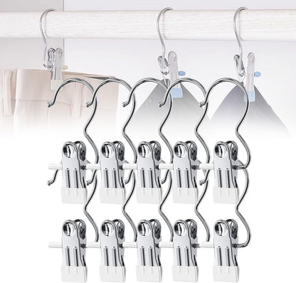 Space-Saving Clothespin Hat Pants Storage Hanging Travel Hook, Stainless Steel Boot Hangers Clips Boot Hangers for Closet, Laundry Hooks Hanging Clips Clothes Pins Socks Towel Clips (Black, 10Pcs)