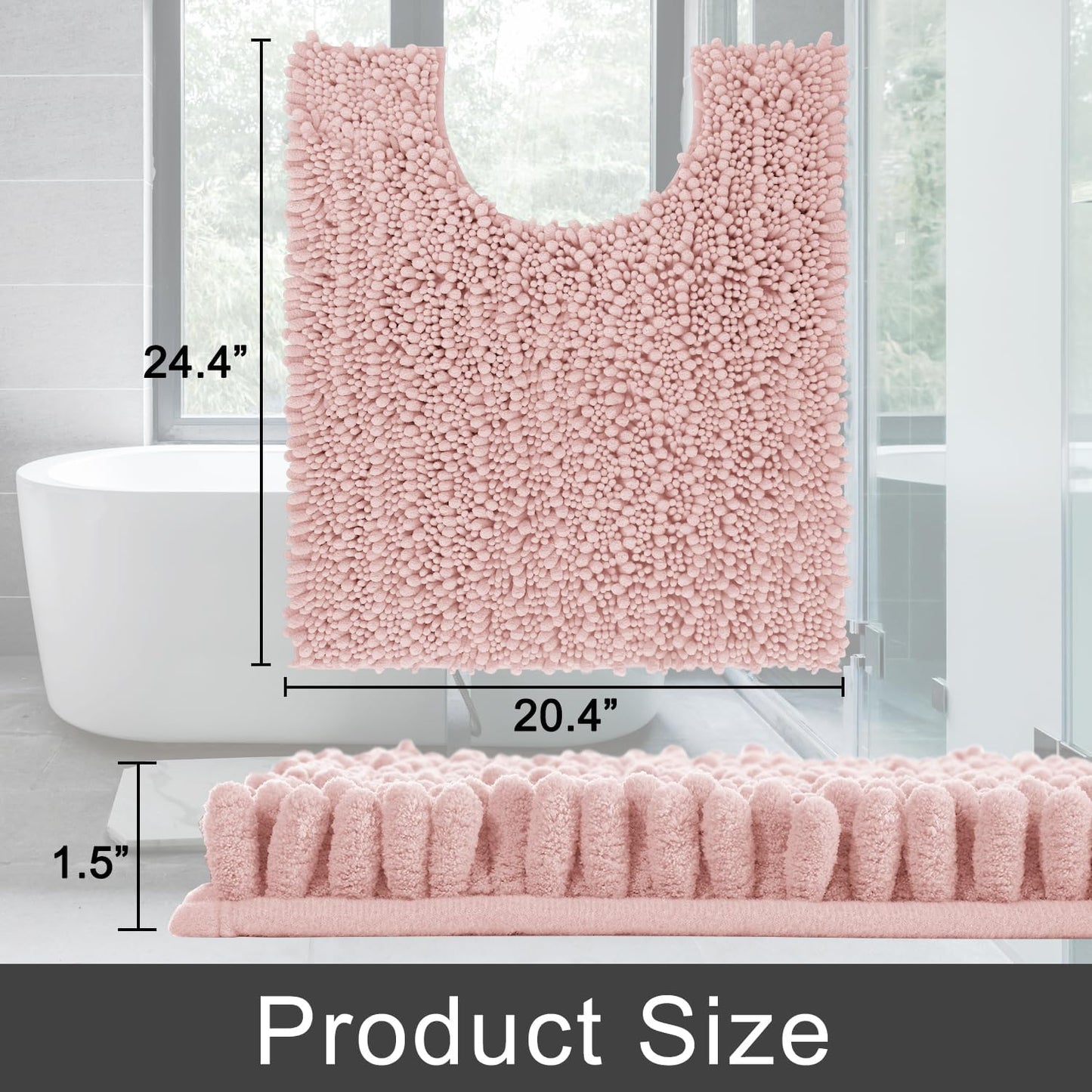 Yimobra Bathroom Rugs Non Slip Washable - Ultra Soft Absorbent Chenille Bath Mat, Quick Dry Shaggy Floor Carpet for Tub Shower, Gray Home Decor Accessories, 24x17 Inch
