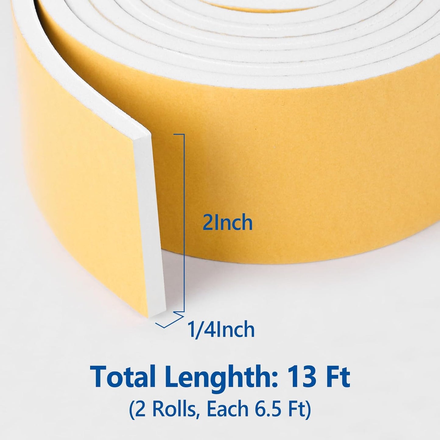 Self Adhesive Foam Tape Weatherstrip 1/2in x 1/4in x 42Ft High Density Foam Insulation Strips Foam Seal Weather Stripping with Strong Adhesive for Door and Window Sound Isolation Soundproofing, White