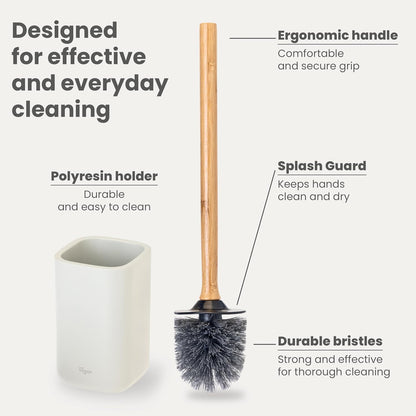 Vigar Zense Toilet Brush and Holder Set - Toilet Bowl Brush and Holder, Polyresin Stone Bathroom Accessory, Compact Toilet Cleaner Brush for Bathroom Decor and Toilet Accessories Set - White Marble