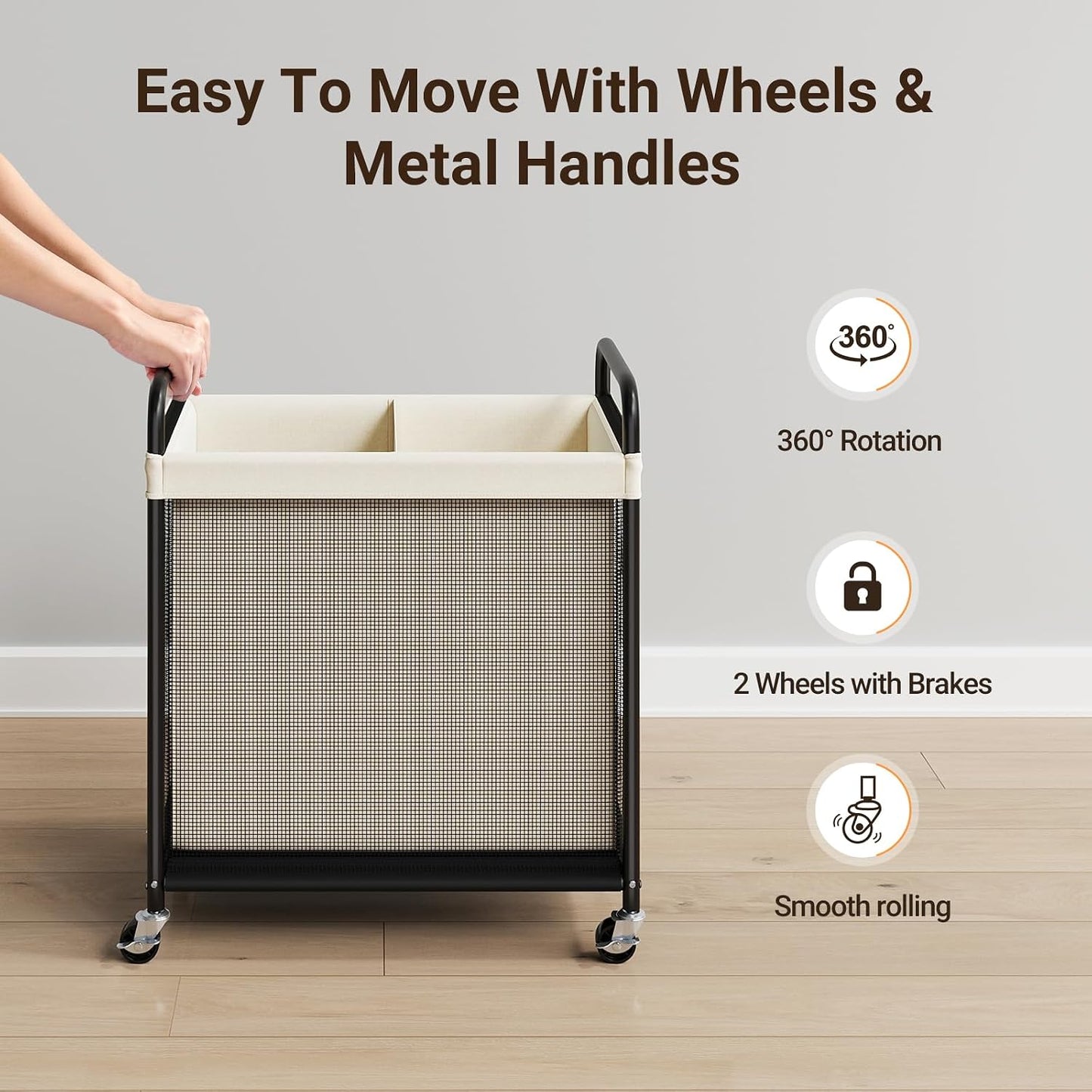 ELYKEN Laundry Hamper 3 Section, 120L Rolling Laundry Sorter with Removable Liner Bag, Laundry Basket with Wheels, Steel Frame with Metal Handle, Clothes Hamper Cart for Laundry Room & Bedroom