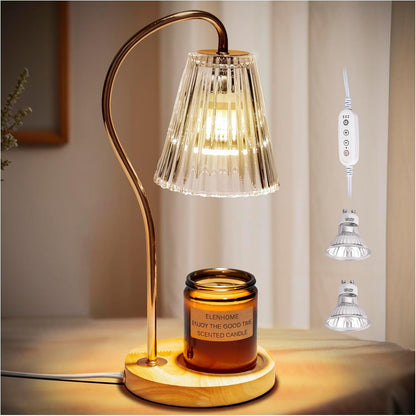 Elenhome Candle Warmer Lamp with Adjustable Height, Stepless Dimming Function-Home Decor Lamp, Metal Candle Lamp for Jar Candles, No Flame Scented Candle Warmer with 2 Bulbs (Black)