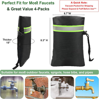 Outdoor Faucet Covers for Winter - Thicker Freeze Protection Spigot Cover | Upgrade 420D Waterproof Oxford, Reflective Stripes & Drawstring (4Packs, 8.3" H x 6.7" W)
