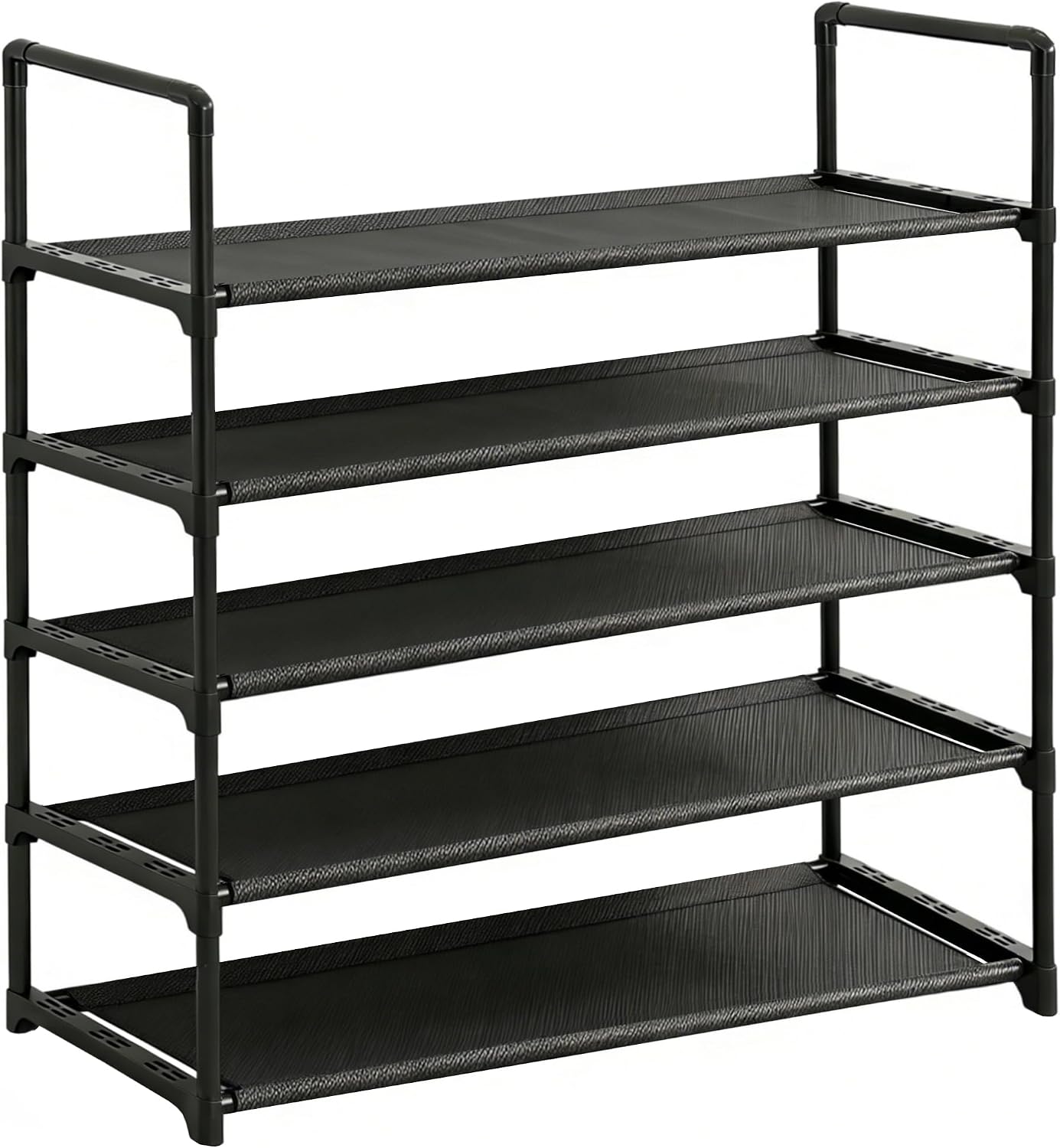 Upgrade Stackable Small Shoe Rack, 4-Tier Shoe Shelf Storage Organizer with Handle for Entryway, Hallway and Closet (Black)