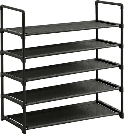Upgrade Stackable Small Shoe Rack, 4-Tier Shoe Shelf Storage Organizer with Handle for Entryway, Hallway and Closet (Black)