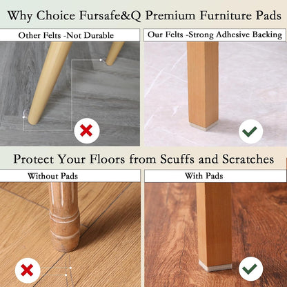 Fursafe&Q Felt Furniture Pads for Hardwood Floors - Self Adhesive Chair Felt Pad, Furniture Feet Floor Protectors, Furniture Sliders Protect from Nicks and dents, Anti Scratch 136 Pcs Beige Square