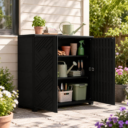 ADDOK Outdoor Storage Cabinet,60 Gallon Waterproof Resin Patio Storage Cabinet with 1 Adjustable Metal Shelf, Upright Outdoor Cabinet for Garden Tools, Pool Supplies, Toys, Porch and Garage