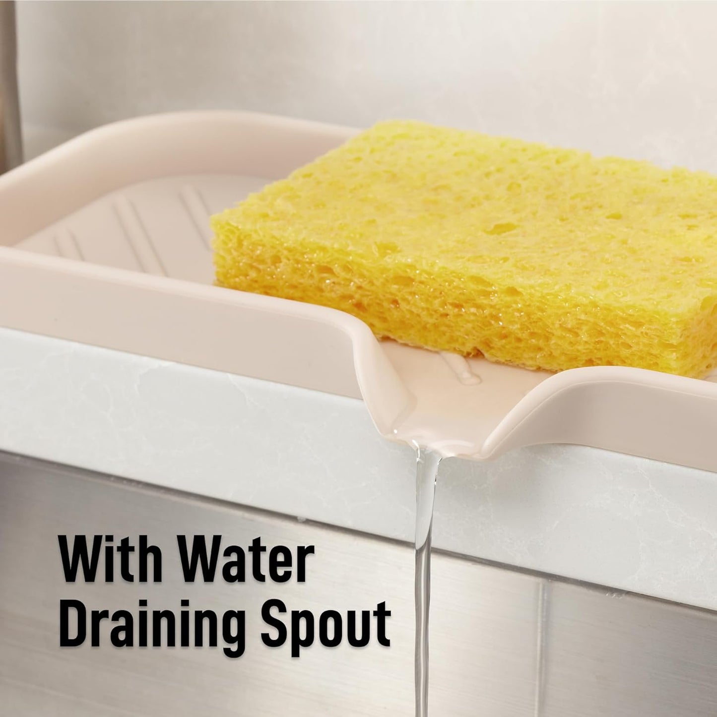 Zulay Kitchen (9x3.5in) Sponge Holder for Kitchen Sink - Flexible Heavy-Duty Multipurpose Sink Caddy - Counter Organizer for Kitchen, Bathroom, Makeup, Trinkets & More! (Grey)