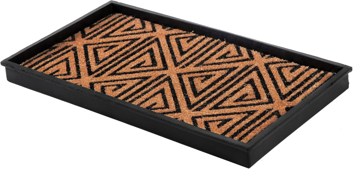 Anji Mountain Heavy Duty Waterproof Rubber Shoe Storage Mat Organizer/Boot Storage Tray Multi Use for Entryway with Coir, Tan Insert, Fits 4 Pair (46.5" Wide)