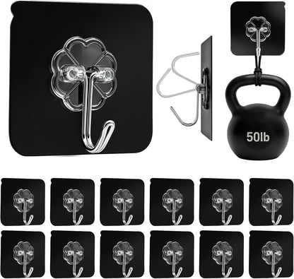 Adhesive Wall Hooks for Hanging Heavy Duty 50 lbs Large Hooks for Walls No Damage, Towel Sticky Clear Hook, Waterproof, Home, Bathroom, Kitchen, Office, and Outdoor 10 Pack