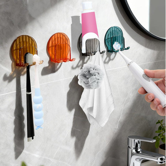 4 PCS Toothbrush Holders Wall Mounted, Elegant Design Fits Manual/Electric Toothbrush, and Towel, Toothbrush Holders for Bathrooms with Multiple Slots, Suitable for Family (4 Colors)