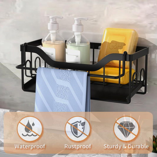 Sink Sponge Holder, Kitchen Sink Caddy Organizer,304 Stainless Steel Dish Sponge Organizer with Auto Drain Tray,Dish Soap Dispenser Brush Holder Storage