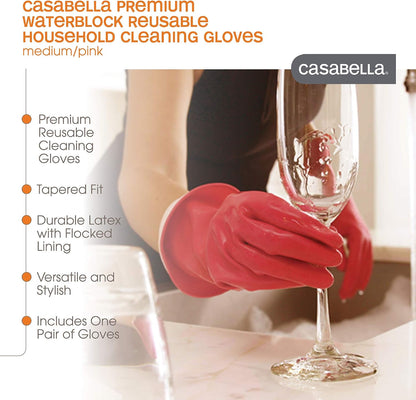 Casabella Premium Waterblock Reusable Household Cleaning Gloves, Medium
