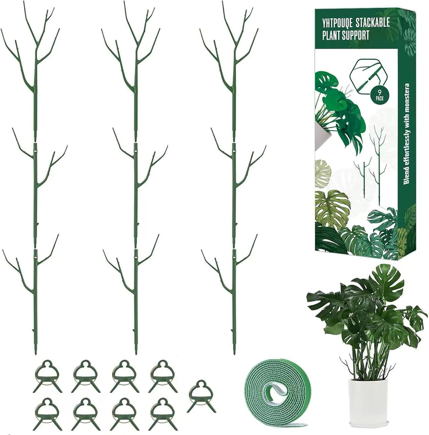 Yhtpouqe 12 Pack Plant Support Stakes, Plant Stakes for Indoor and Outdoor Plants. 39.37inch Plant Sticks with Extension Poles, Plant Clips, Plant Ties for Potted Monstera Plants, Climbing Plants
