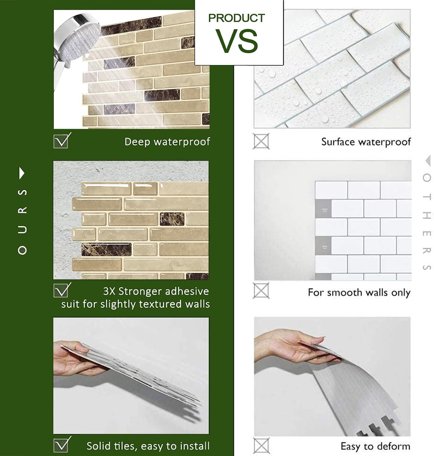 STICKGOO Peel and Stick Backsplash - 10 Sheets of 12”×12” - 3D Self Adhesive Peel and Stick Tile Backsplash for Kitchen & Bathroom
