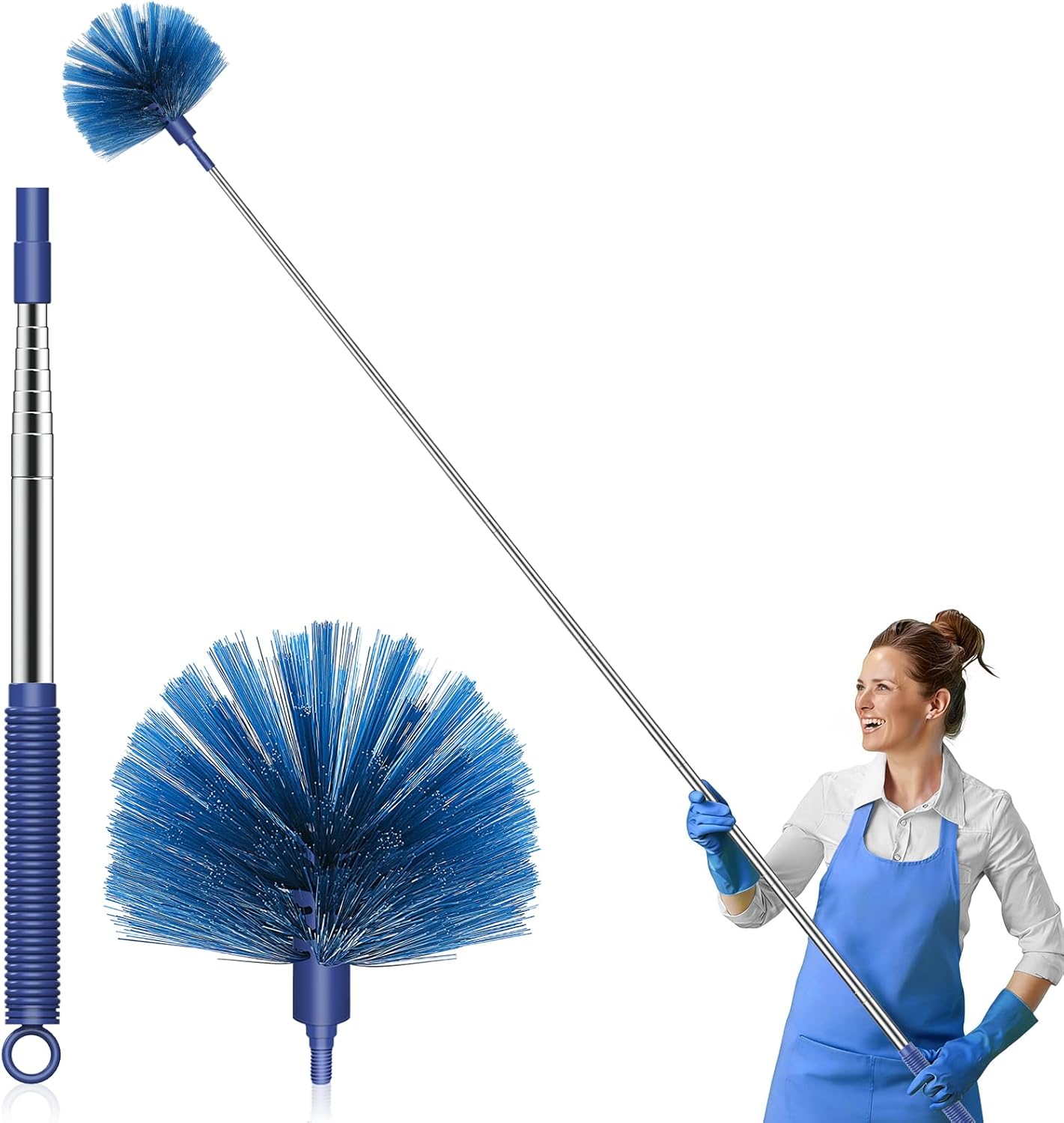 SetSail Cobweb Duster with Extension Pole, Retractable Dusters for Cobweb Cleaning 90-inch Long Handle Ceiling Fan Spider Web Brush for Outdoor Indoor High Ceilings