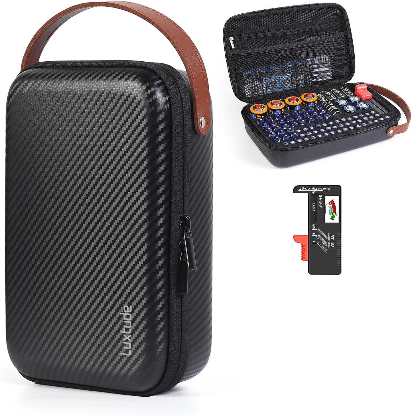 Luxtude Small Battery Organizer Storage Case with Tester, Hard Batteries Storage Holds 61, Portable Batteries Case Organizers, Drawer Caddy & Daddy (Black)
