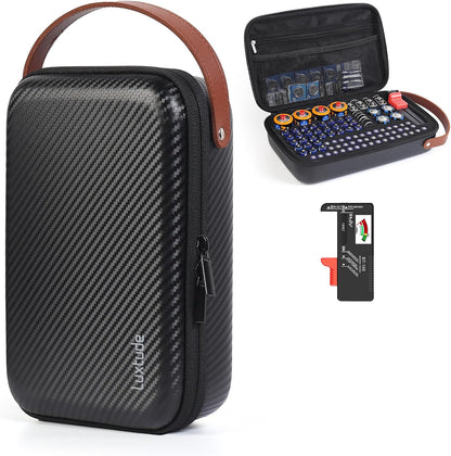 Luxtude Small Battery Organizer Storage Case with Tester, Hard Batteries Storage Holds 61, Portable Batteries Case Organizers, Drawer Caddy & Daddy (Black)