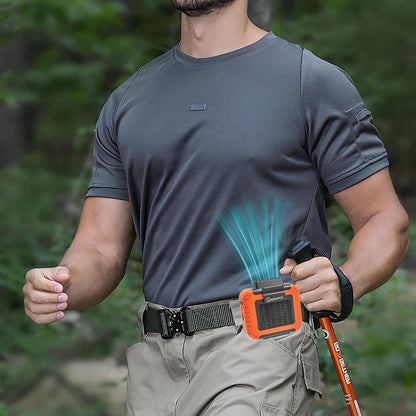 Waist Clip Fan - 5000mAh Rechargeable Portable Personal Fan, 39ft/s Ultra-Strong Wind, 29H Runtime, 5 Speeds, LED & SOS Light, for Outdoor, Camping, Hiking, Construction