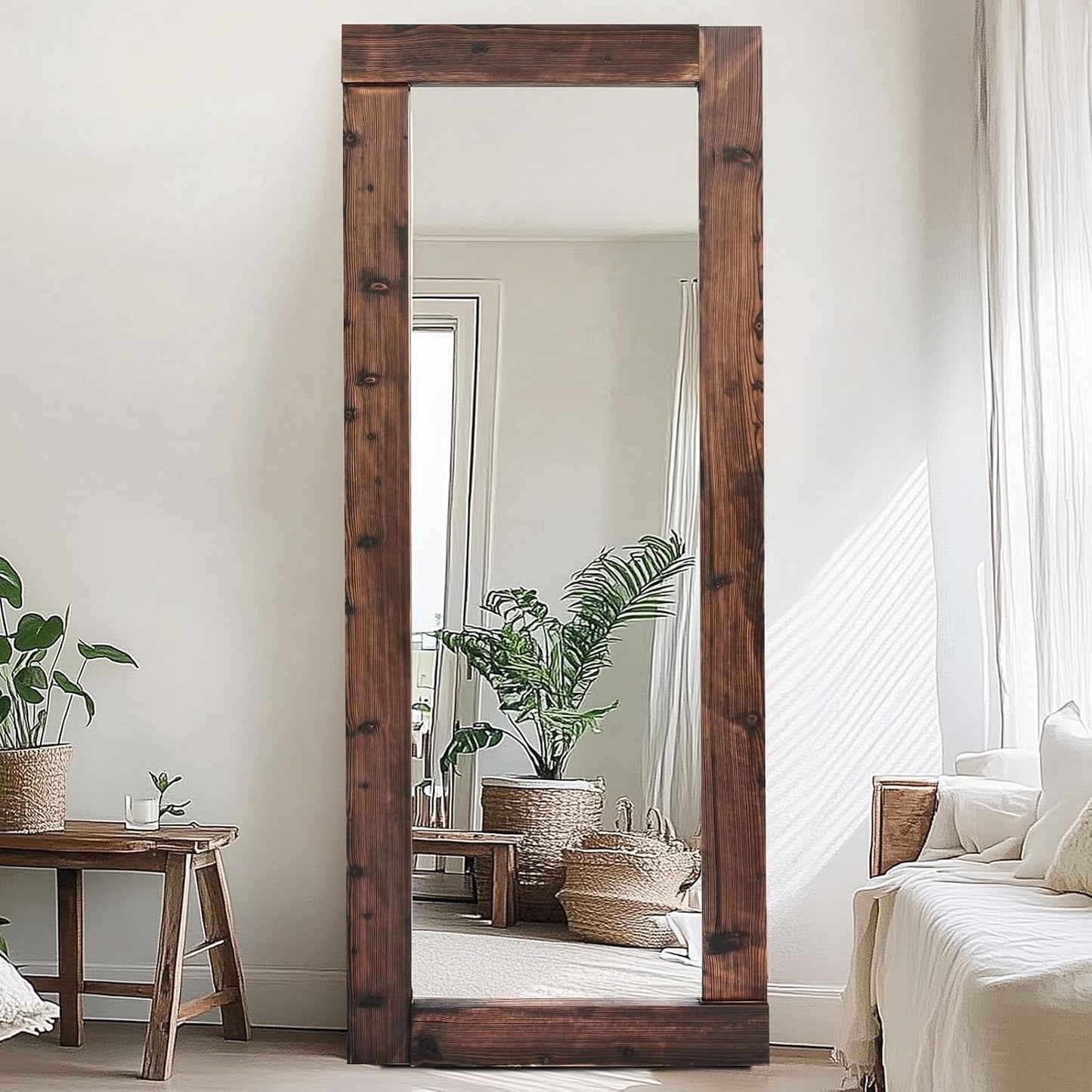 Solid Wood Full Length Mirror - 65"x22" Arched Floor Mirror, Free Standing & Wall Mounted - Elegant Design for Bedroom, Dressing Room, Hallway, Brown