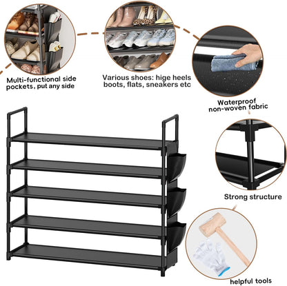 OYREL 5 Tier Shoe Organizer Rack for Closet, Entryway, Garage, Door, Space Saving, Shoe Holder Stand/Tower, Large, 20-25 Capacity