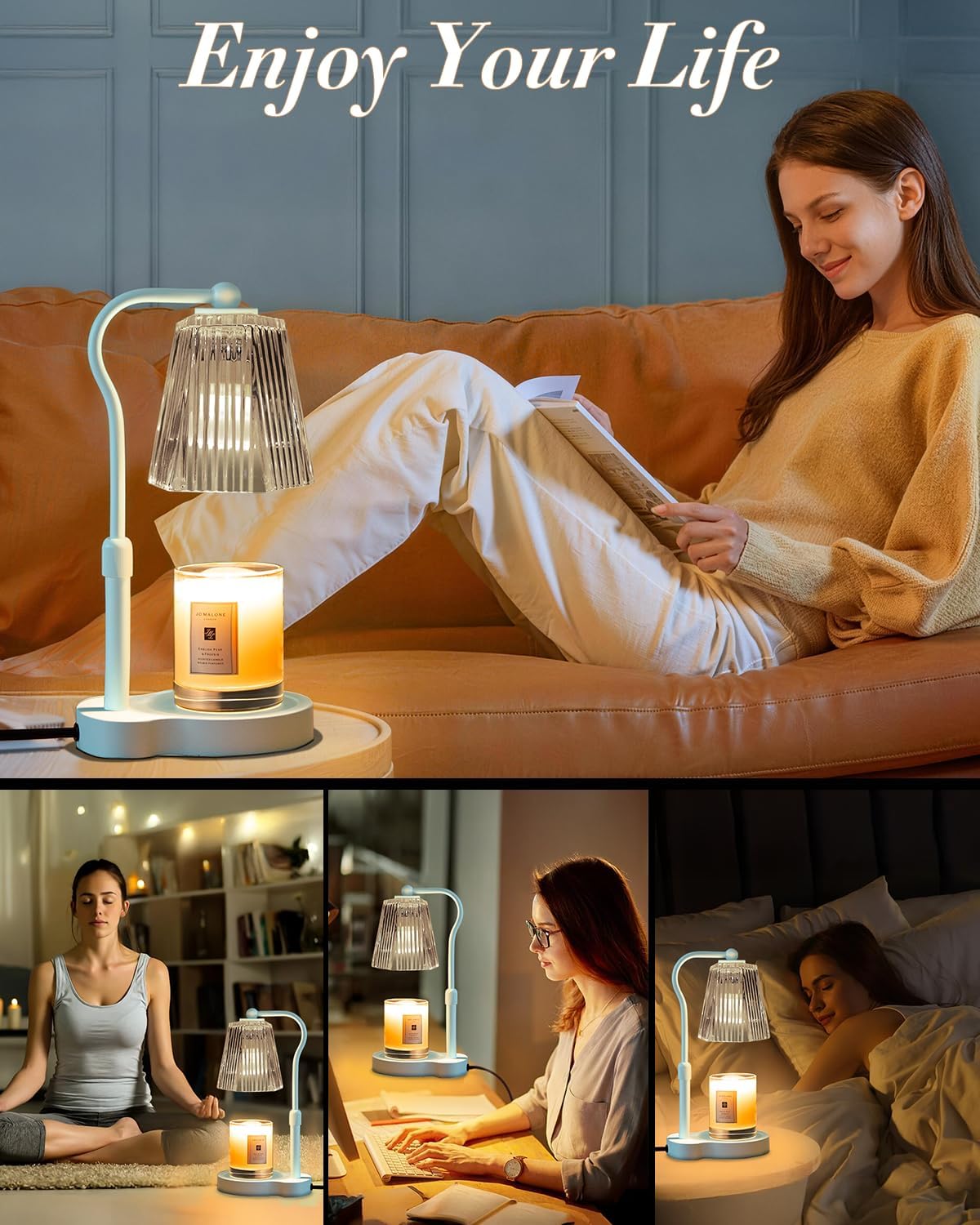 Candle Warmer Lamp with Timer & Dimmable Settings, Adjustable Height Flameless Scented Wax Melter for Jar Candles, Elegant Home Decor Warmer Lamp with 2 Bulbs, Gift for Women Mom Friend Family, Black