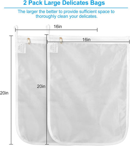 GOGOODA 2 Pack Delicates Laundry Bags, Fine Mesh Wash Bag with Hanging Loop | Large for Lingerie, Shirts, Sweaters, Underwear, Bra, Silk, Socks