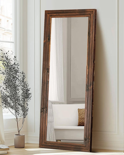 Full Length Mirror 65"x22" with Stand Solid Wood Frame Floor Large Mirror for Living Room, Bedroom Hanging Standing or Leaning Wall-Mounted, New Black