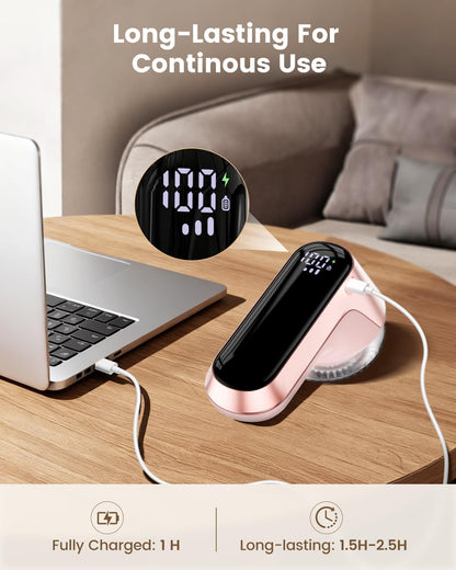 coldSky Fabric Shaver, Rechargeable Lint Shaver with Digital Display, Portable Sweater Defuzzer with 3 Speeds, 6 Leaf Blades and Safety Lock, Electric lint Remover for Clothes, Sweater (Silver)
