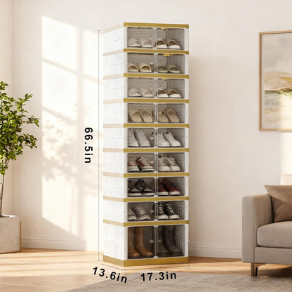 SYNCVIBE Shoe Rack Organizer for Closet Entryway Foldable Sneaker Storage Shoe, Collapsible Shoe Cabinet, Stackable Shoe Storage Cabinet with Lids for Living Room (6 Tiers 24 Pairs)