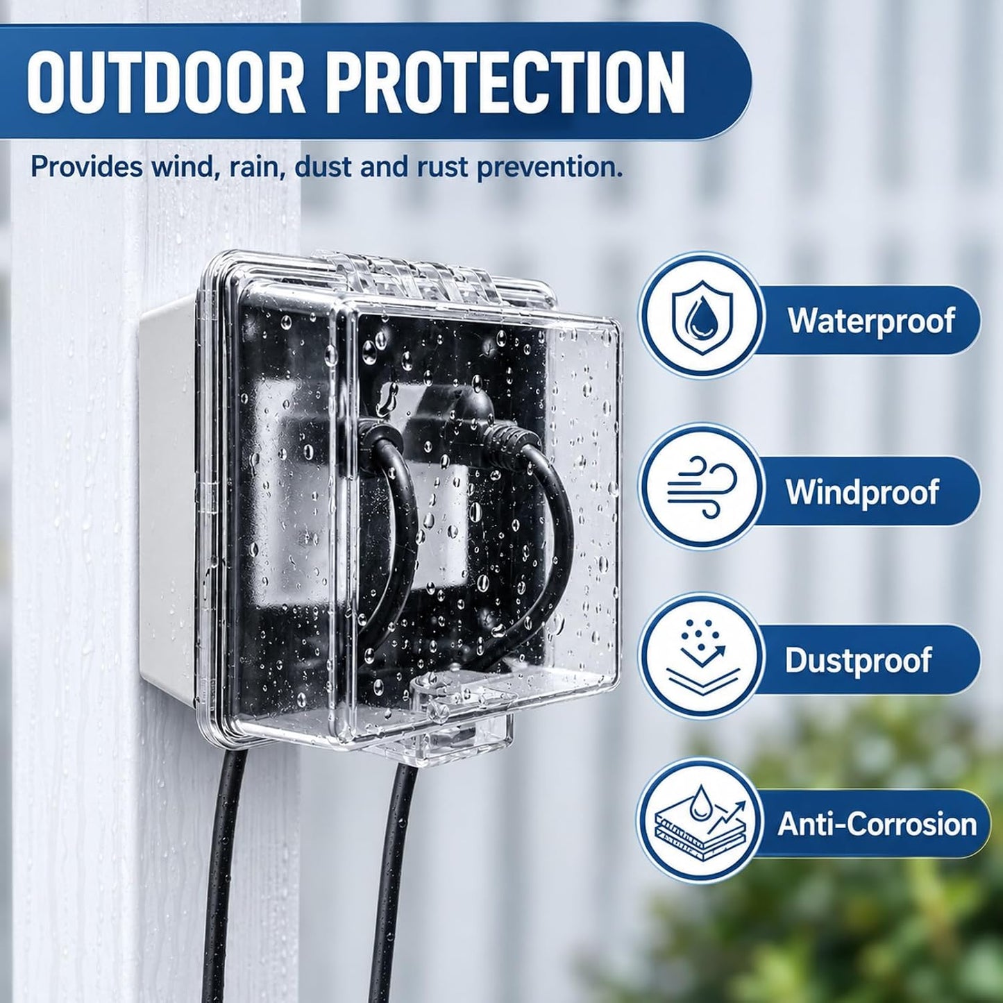 2-Gang Baby Safety Dual Outlet Cover Box - Fit 1.3“ x 2.66”, Easier Operation, Simple 4 Step Install,Provides Extra Space Inside for Plugs,Adapters,4.53" high x 4.35" Wide x 2.52" deep