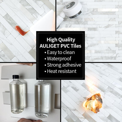 AULIGET 20 Sheets Peel and Stick Backsplash, Black & Grey Wood Look PVC Mixed Metal Stick on Backsplash Tiles for Kitchen