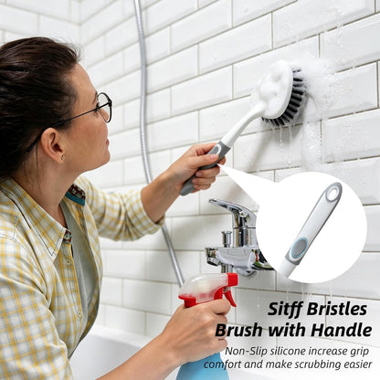 3 Pack Heavy-Duty Scrub Brush Set, Grout Brush, Shower Squeegee, Shower Cleaner Brush with Non-Slip Grip, Stiff Bristles Scrub Brushes for Cleaning Bathroom, Shower, Tile, Grout, Tub, Floor, Sink