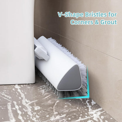 MOPALL Shower Brush for Cleaning with 55" Long Handle for Bathtub Scrubber | Dual sided Stiff Bristle, 180° Rotatable V Shape Head, Heavy Duty Stainless Steel Handle, for Tile, Patio/Deck/Garage/Corner