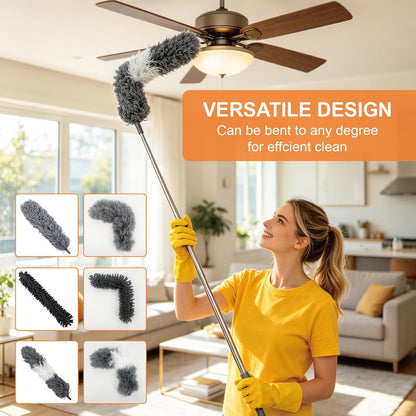 15 PCS Feather Dusters for Cleaning, Microfiber Duster with Extension Pole 100in, Extendable Duster for High Ceilings, Ceiling Fans, Baseboards, Blinds, Car Interior - Washable Reusable Dusting Tools