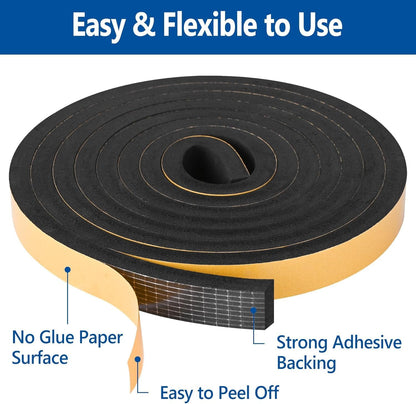Kikerike Self Adhesive Foam Tape Weatherstrip 1/2In x 1/4In x 16.5Ft High Density Foam Insulation Strips Seal Weather Stripping with Strong Adhesive for Door and Window Sound Isolation Soundproofing