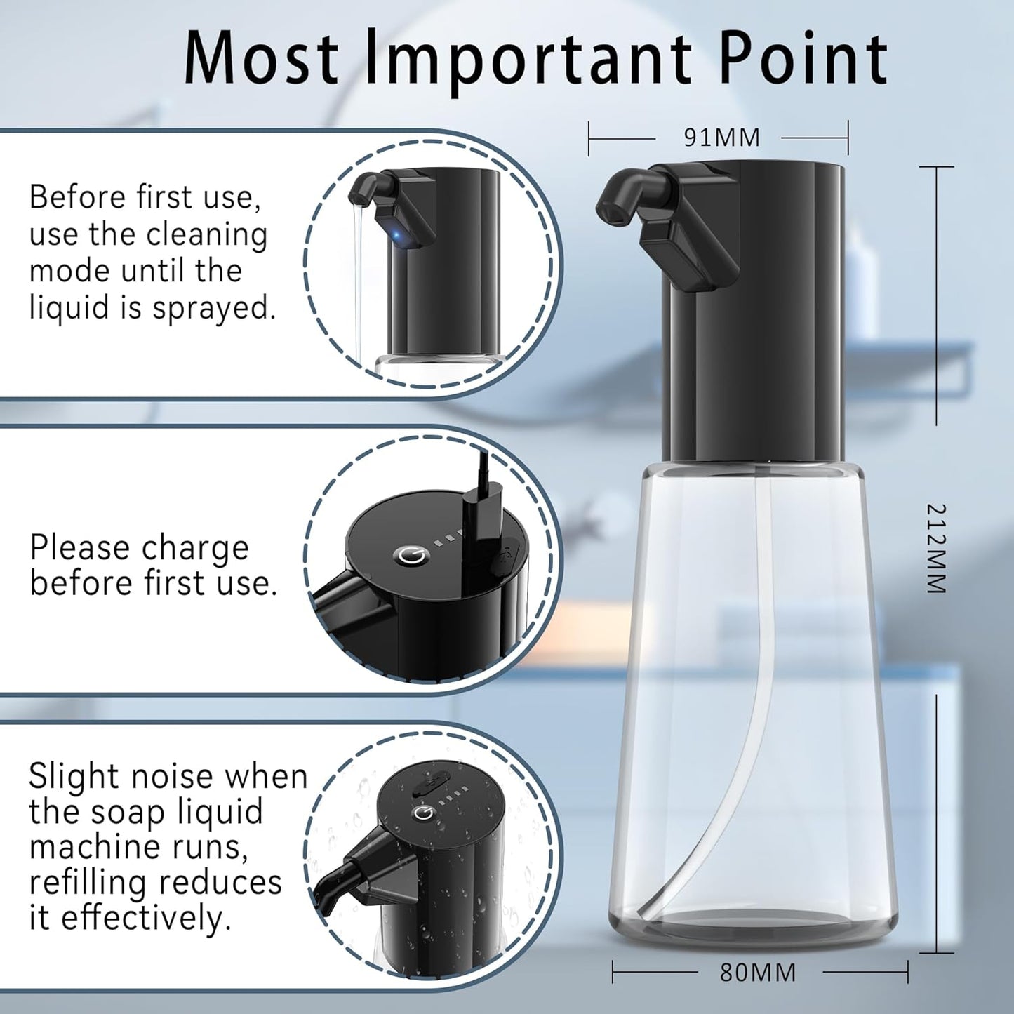 Automatic Soap Dispenser Touchless, Rechargeable 15oz/400ML Large Capacity Four-Level Adjustable Dispenser Volume Suitable for Bathroom and Kitchen (White)