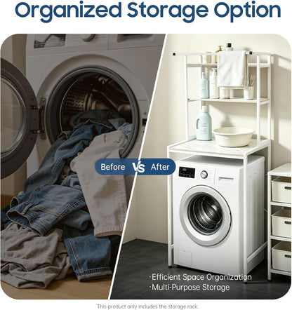 Over Washer Storage,3 Tier Washer and Dryer Storage Rack,Laundry Room Storage with Top Crossbar,Space Saver Standing Rack Utility Shelves for Bathroom Laundry Room,69" Height (Black+Oak)