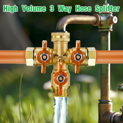 IPOW Upgrade Full Flow Garden Hose Splitter with Stainless Steel Handle, Brass Heavy Duty 2 Way Y Valve Garden Hose Splitter High Flow Spigot Splitter + 6 Rubber Hose Washers with Comfort Grip Use