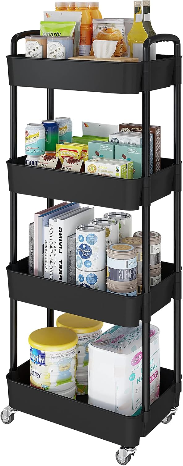 Laiensia 3-Tier Rolling Cart with Wheels,Multifunction Utility Storage Carts, Kitchen Storage Organizer,Mobile Shelving Unit for Bathroom,Laundry,with Classified Stickers,White