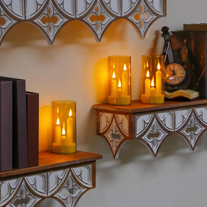 3 in 1 Flameless Taper Short Candles with 10 Key Remote Control and Timer, Battery Operated Pack of 2 LED Acrylic 3" x6" Grey Pillar Flickering Warm Light