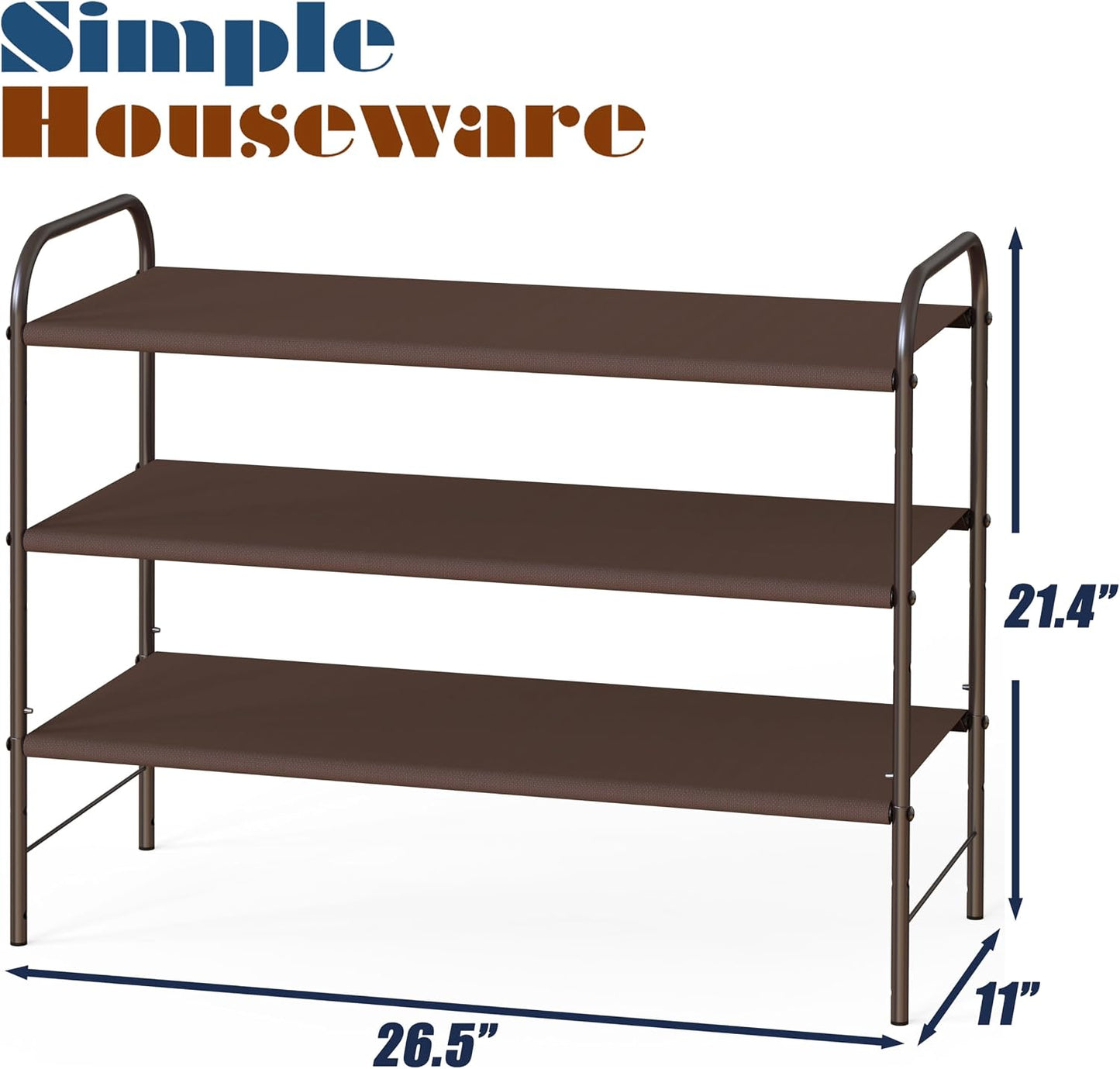 Simple Houseware 3-Tier Shoe Rack Storage Organizer, Grey – Space-Saving Shoe Shelf, Holds 9–16 Pairs, Sturdy Metal Frame, Easy Assembly – Closet, Entryway, Bedroom Shoe Storage Solution