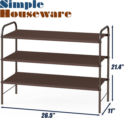 Simple Houseware 3-Tier Shoe Rack Storage Organizer, Grey – Space-Saving Shoe Shelf, Holds 9–16 Pairs, Sturdy Metal Frame, Easy Assembly – Closet, Entryway, Bedroom Shoe Storage Solution